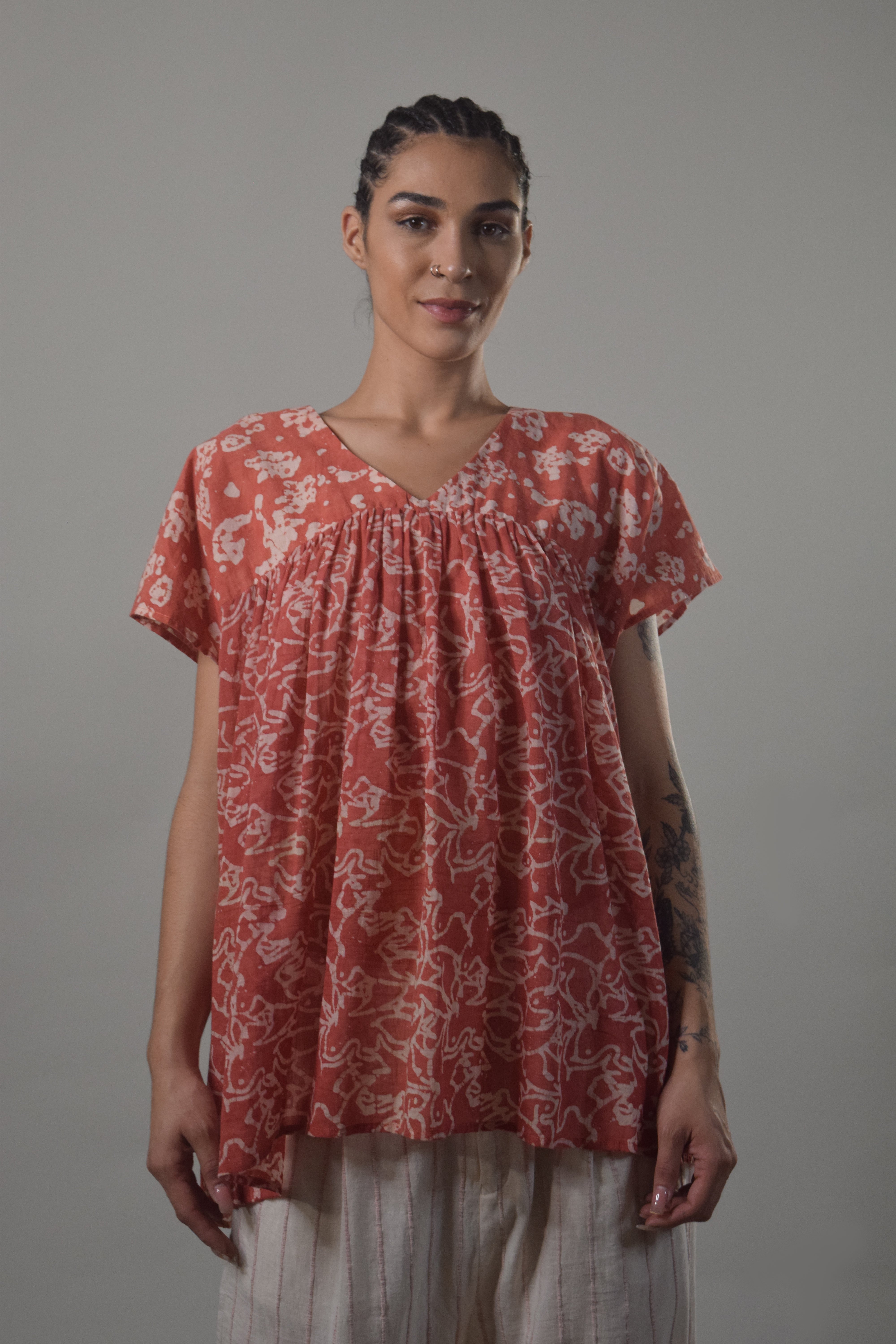 Gulshan Ruched Top - Cardinal Coral